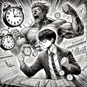 ランチェスター時間の法則をマンガ風にイメージした画像です