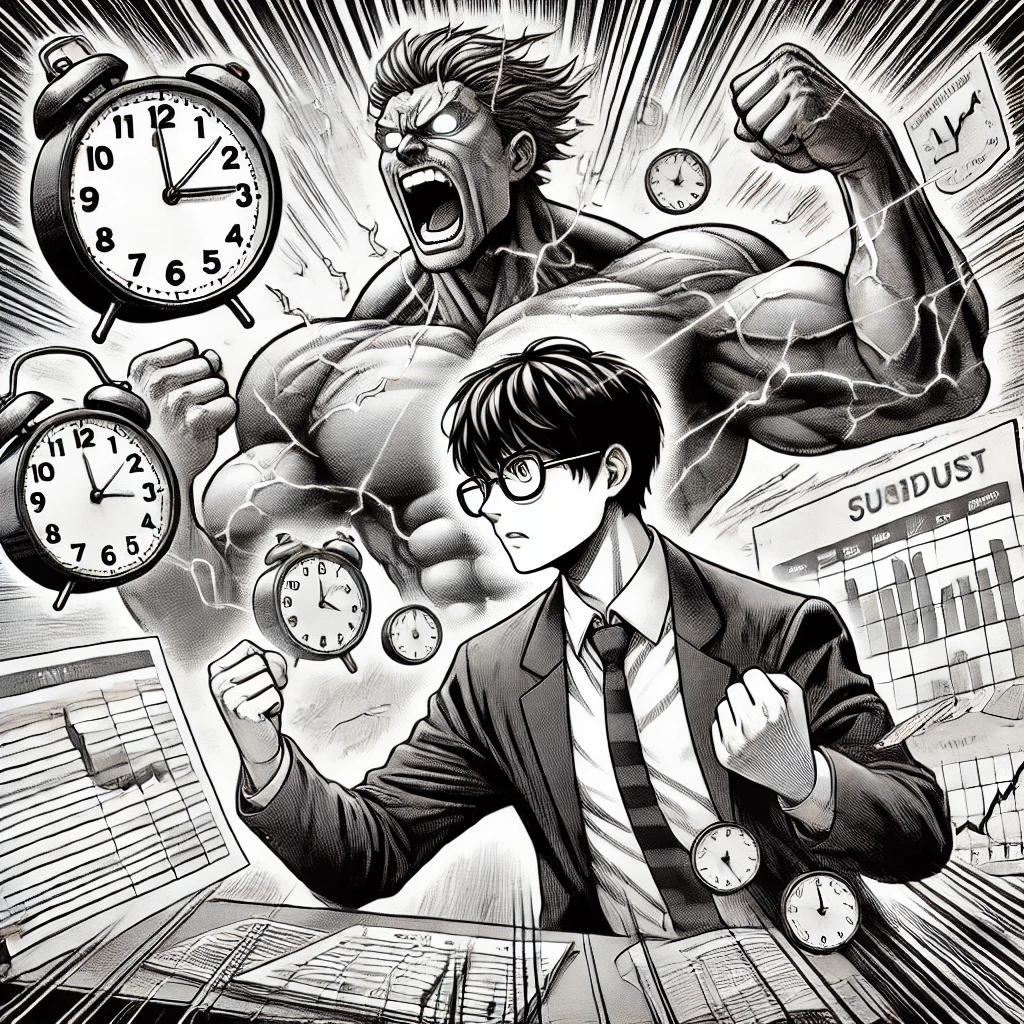 ランチェスター時間の法則」をマンガ風にイメージした画像です